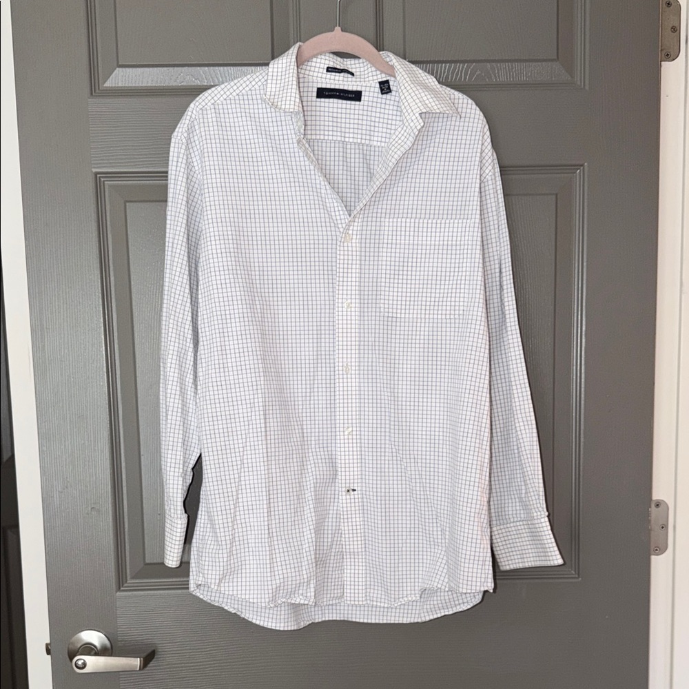 Tommy Hilfiger White Dress Shirt with Light Gray Check